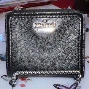 Kate Spade Black Textured Wallet with Silver Zipper. EUC